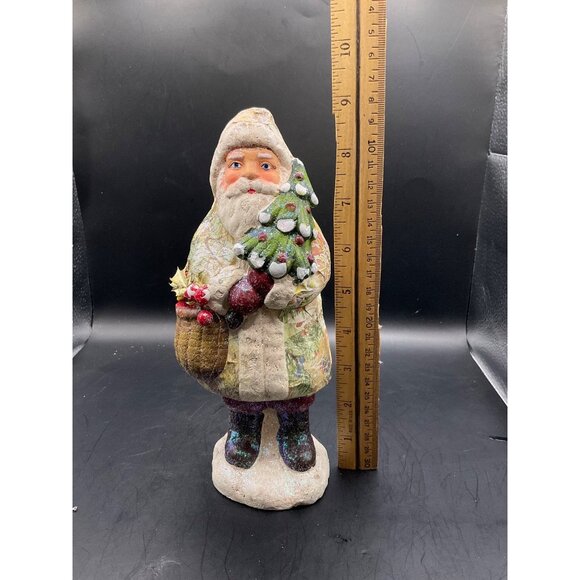 VTG 1980s Santa Claus Father Decoupage Christmas Figurine Decor Tinsel Tree 9’‘ - Picture 6 of 6